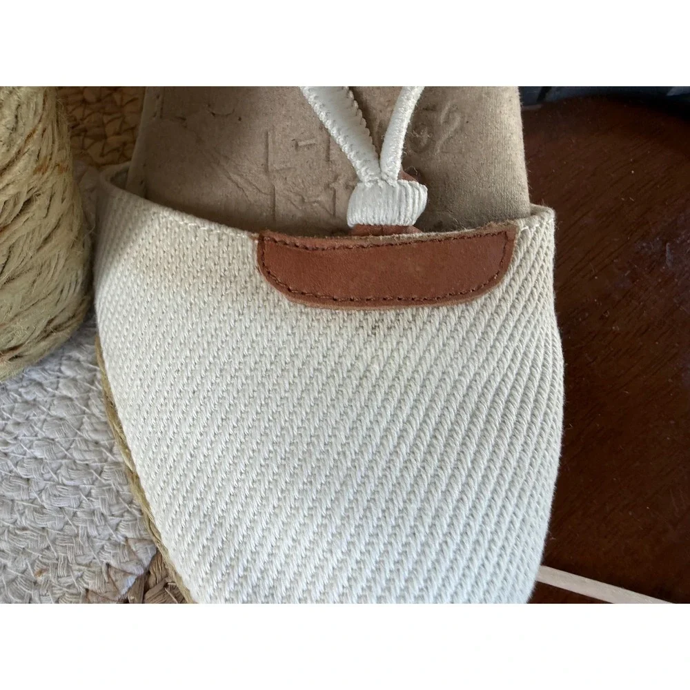 Lauren‎ Ralph Lauren Cream Canvas Espadrille 9B Wedge Sandals Slingback coastal